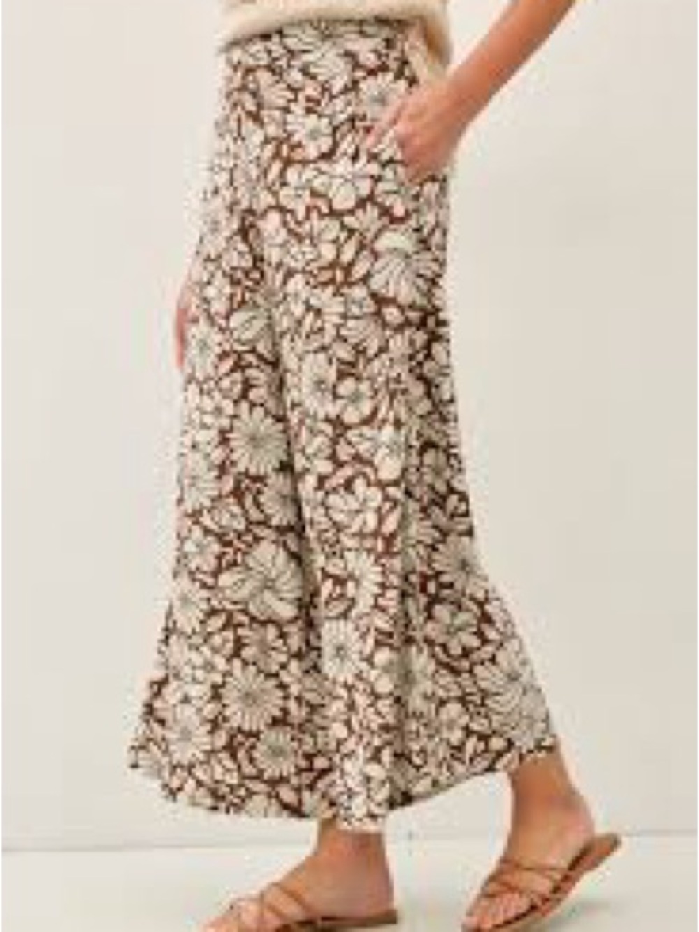 High-Rise Brown & Cream Floral Wide-Leg Pants